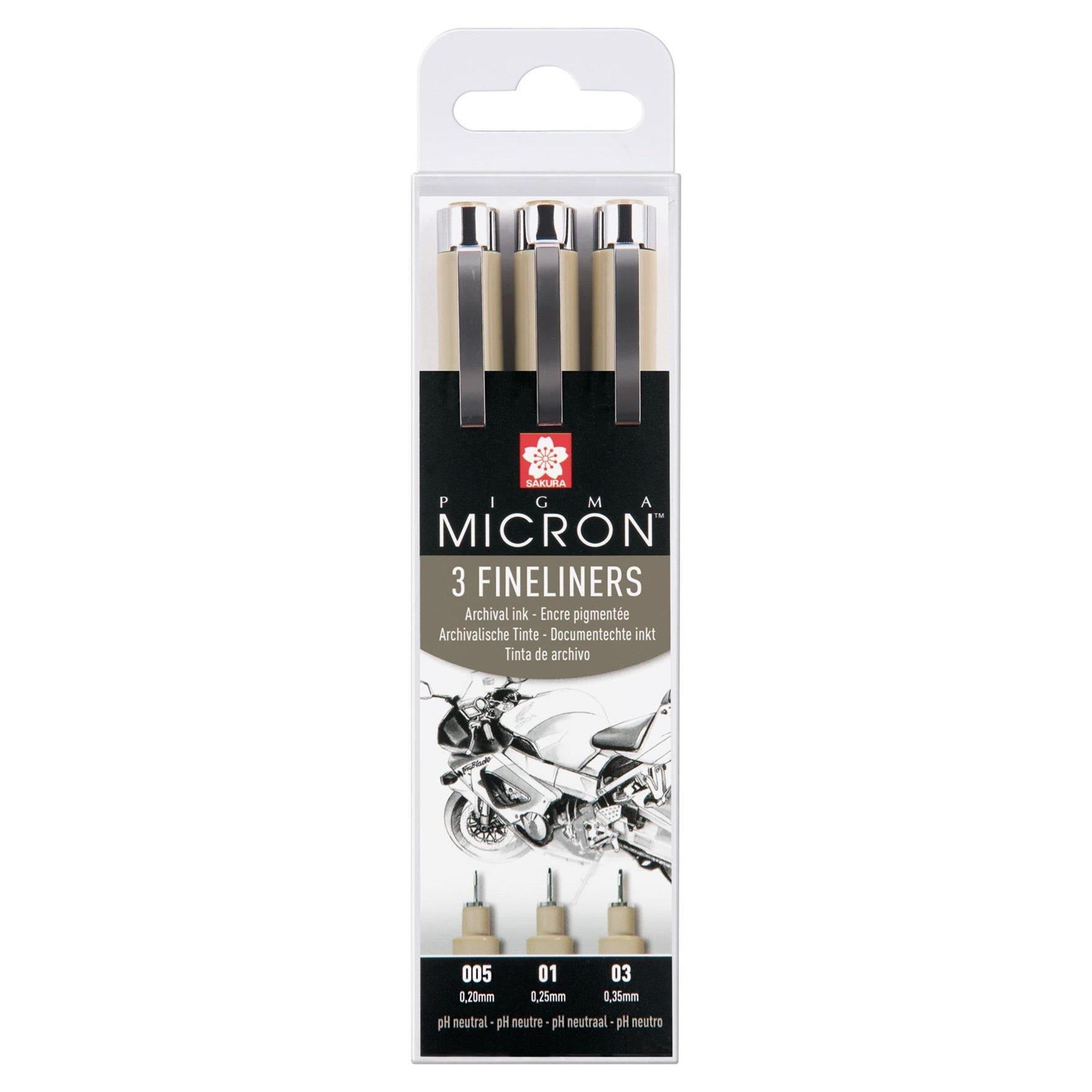 Sakura Pigma Micron - Pigment Fineliner Pens - 01/03/05/08/10/12 - Wallet  of 6 - Black Ink
