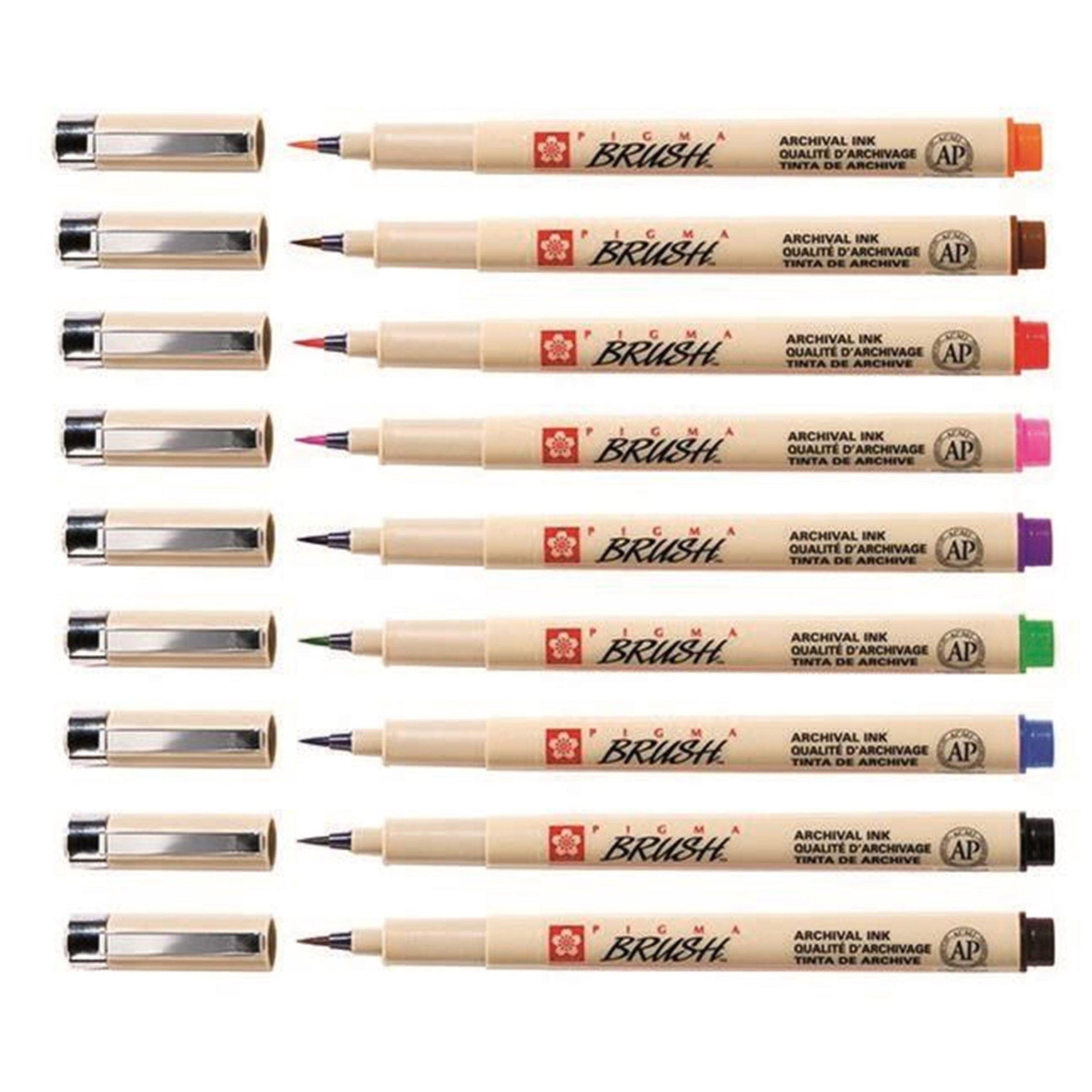 Sakura Pigma Brush Pen Set - Assorted Colours - 9 Pack | Dotgrid